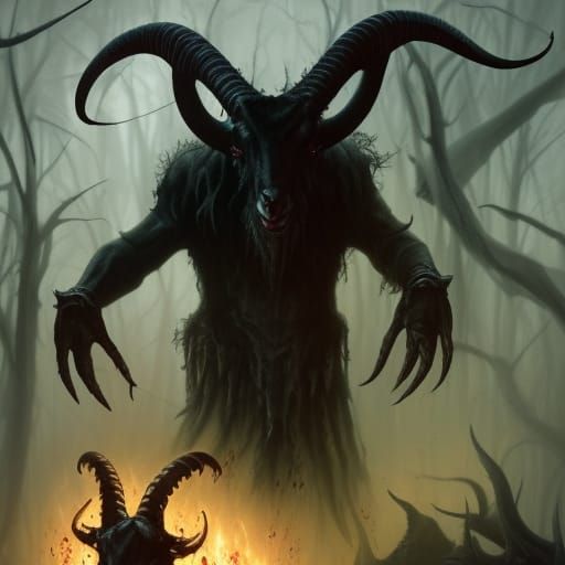 Gothic Beastman in Dark Swamp: Fantasy Art