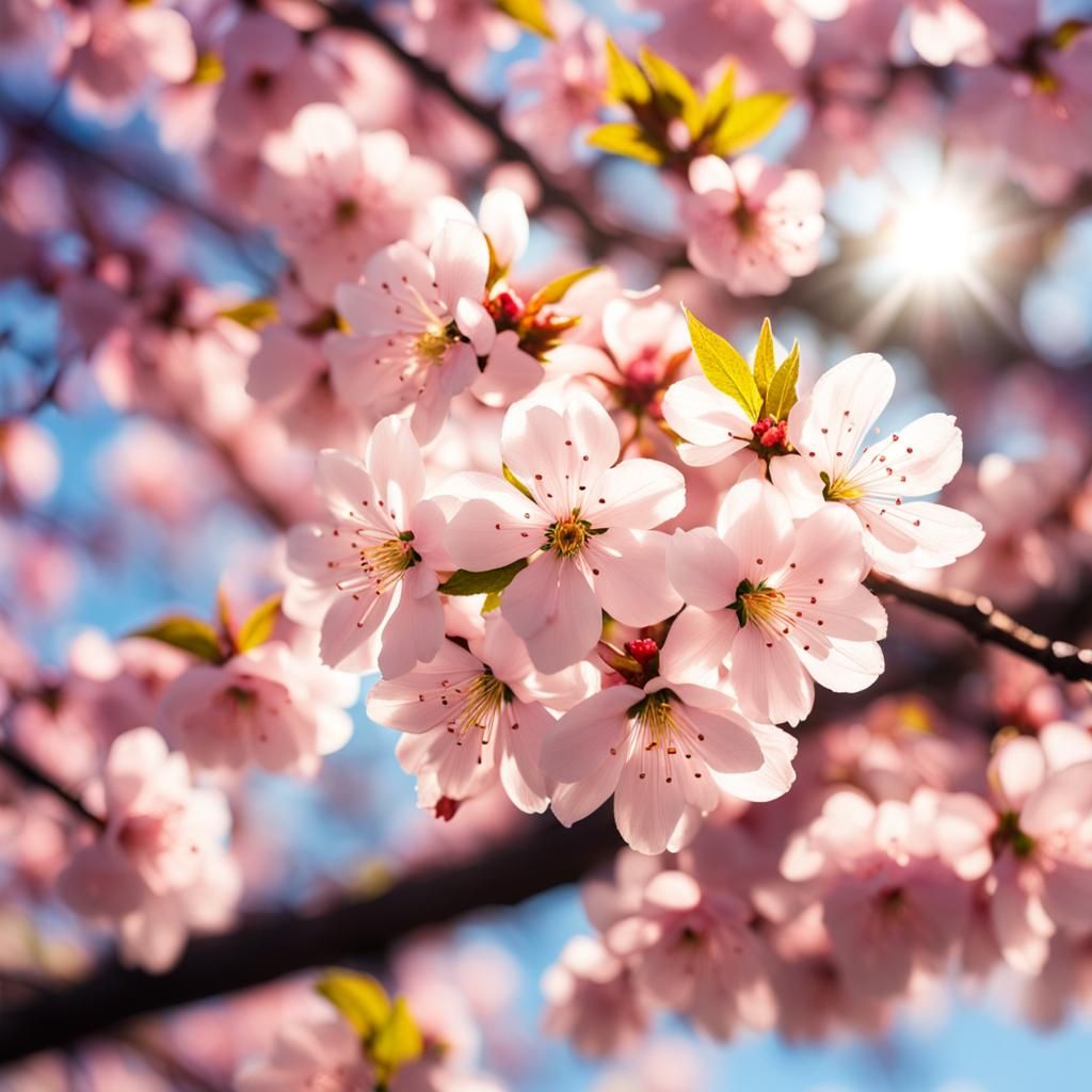 Sakura Tree Bathed in Divine Sunshine