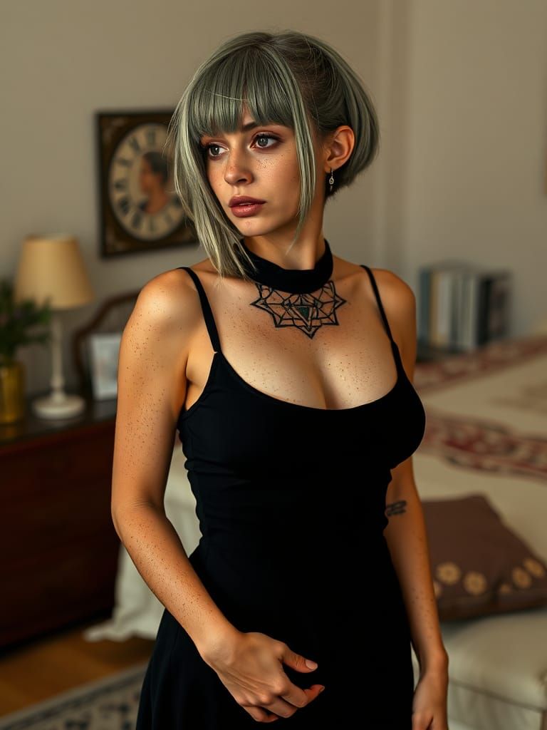 Art Nouveau Portrait: Woman with Geometric Tattoo