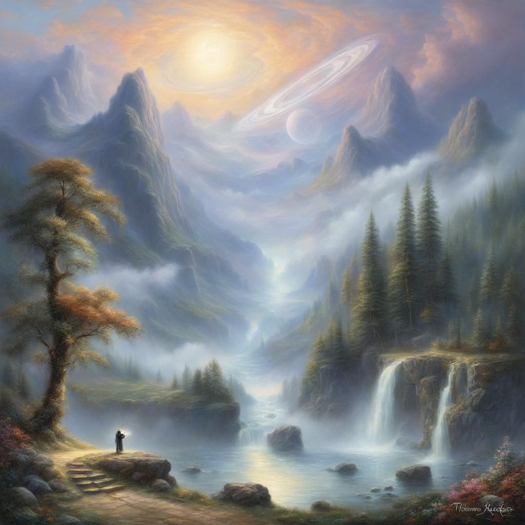 Galileo Galilei Observes Saturn in Ethereal Fantasy Style