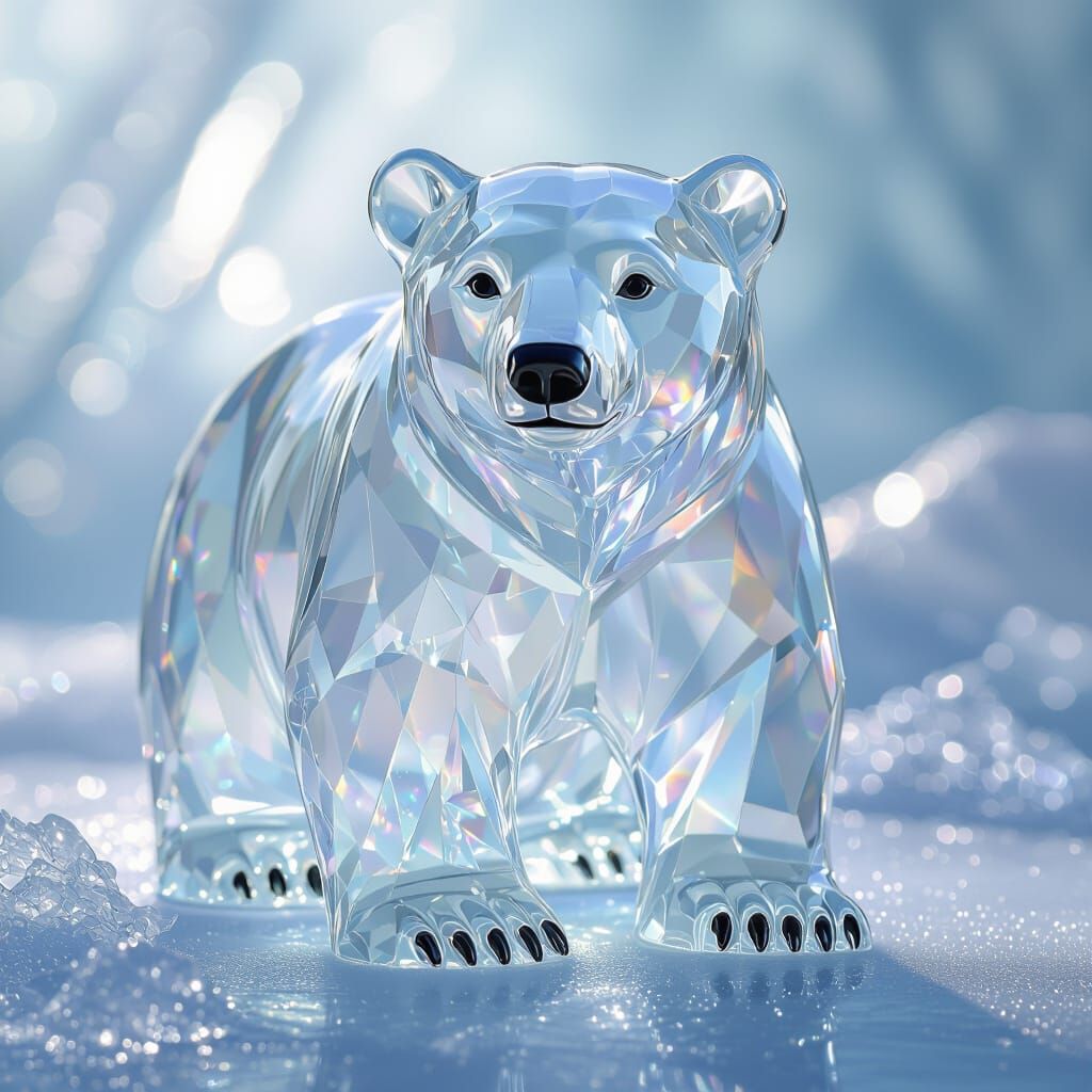 Glassy Crystal Polar Bear Figurine