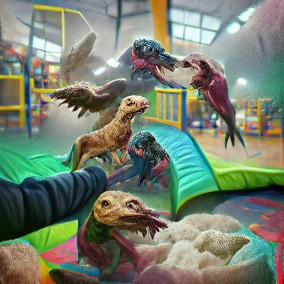 Velociraptors Invade Soft Play Area: Digital Art
