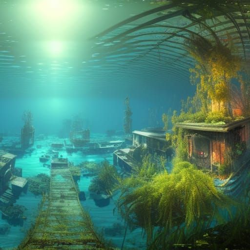 Submerged City: Aquatic Plants and Fish in 3D
