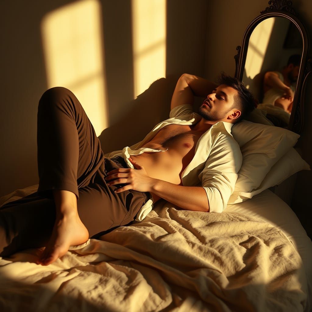 Elegant Man in Studio with Dramatic Lighting