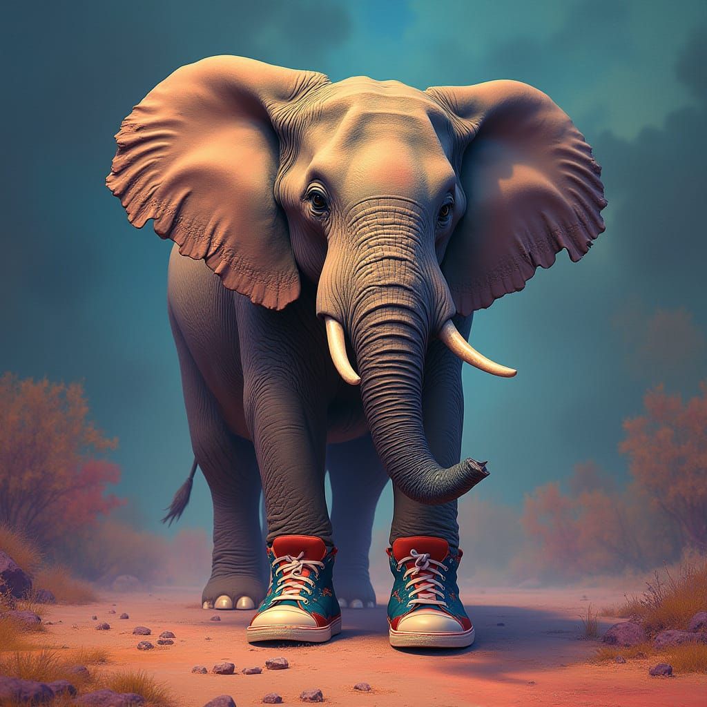 Elephant in Sneakers: A Salvador Dali-esque Surreal Vision