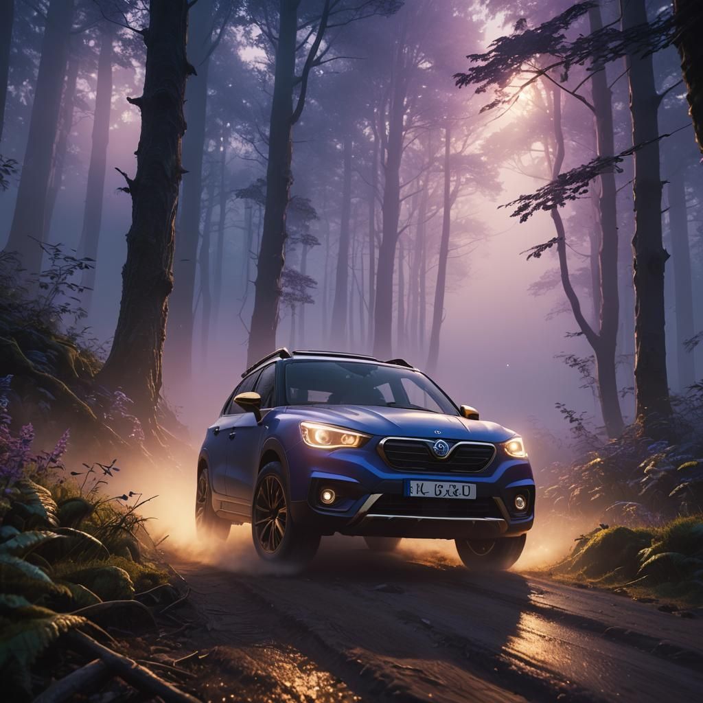 Mystical Forest Car Chase in Fantasy Concept Art