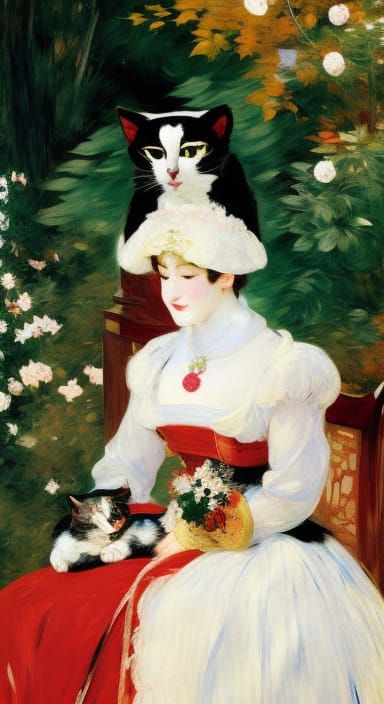 Anthropomorphic Cat in NeoVictorian UkiyoE Style