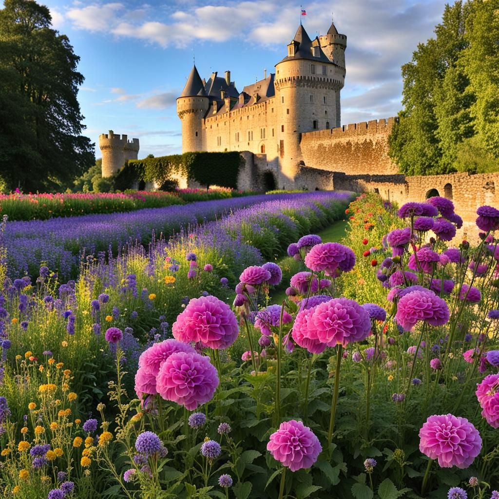 Flowers Bloom Near Old Castle in France
