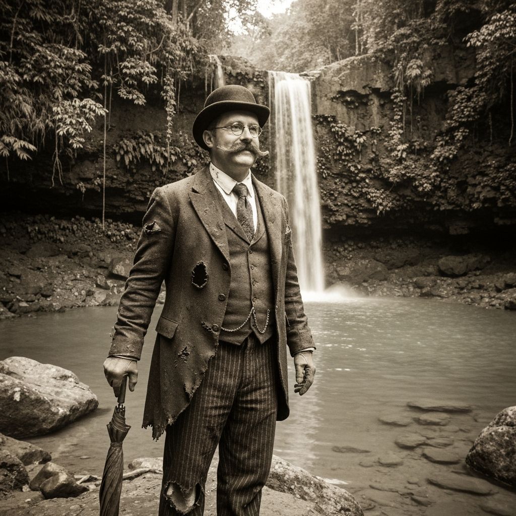 Edwardian Explorer Discovers Jungle Waterfall in Sepia