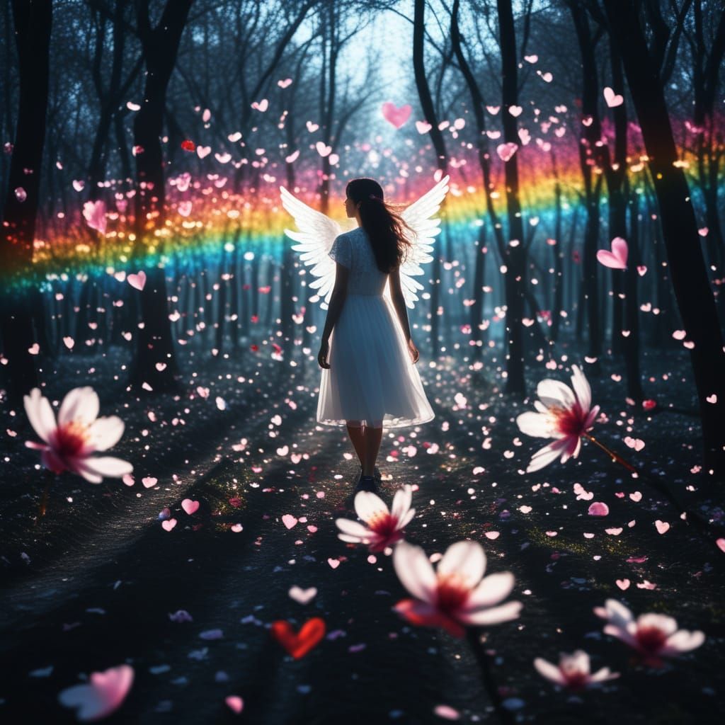 Ethereal Sakura Angel in Vibrant Double Exposure