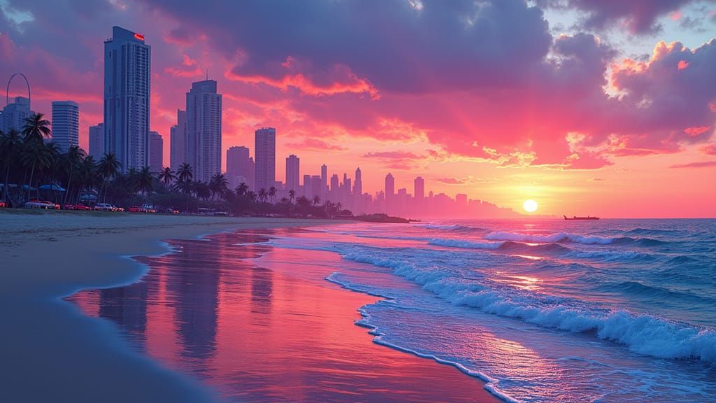 Cyberpunk Cityscape at Sunrise, Synthwave Art