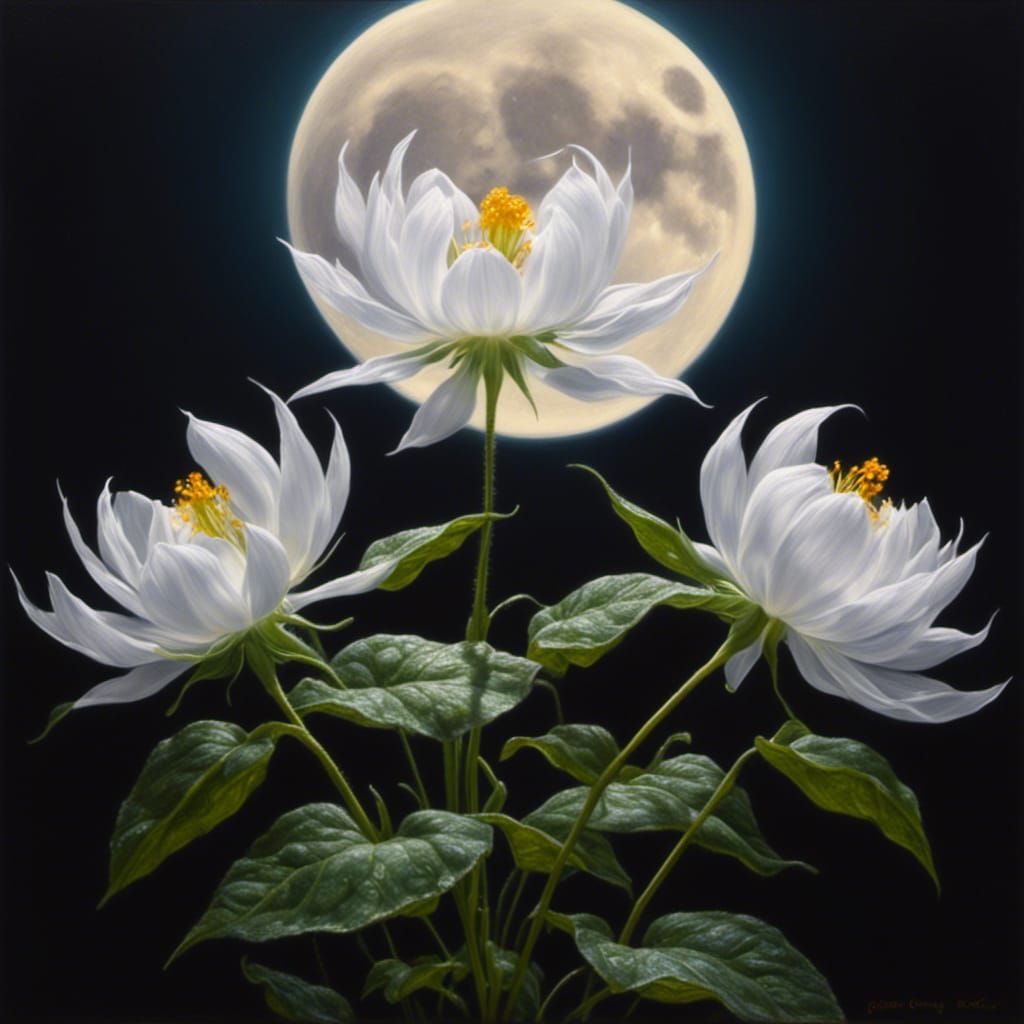 Ethereal Moon Flower Oil Painting