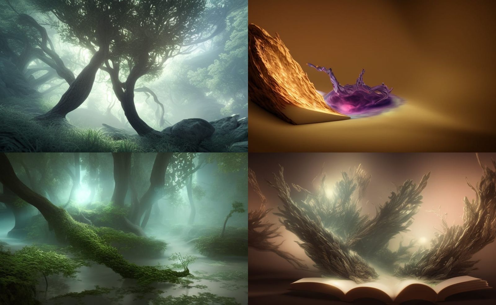 Magical Tree Emerges from Book: Detailed Digital Art