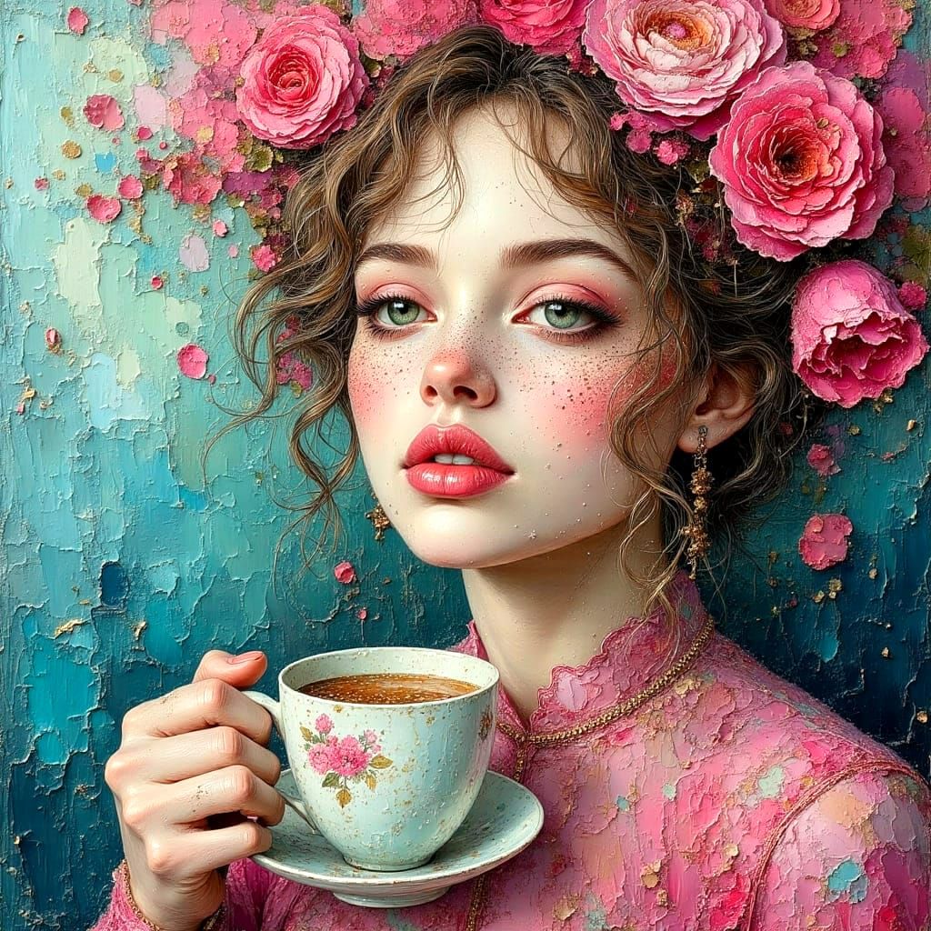 Textured Impasto Oil Painting in Magenta and Teal