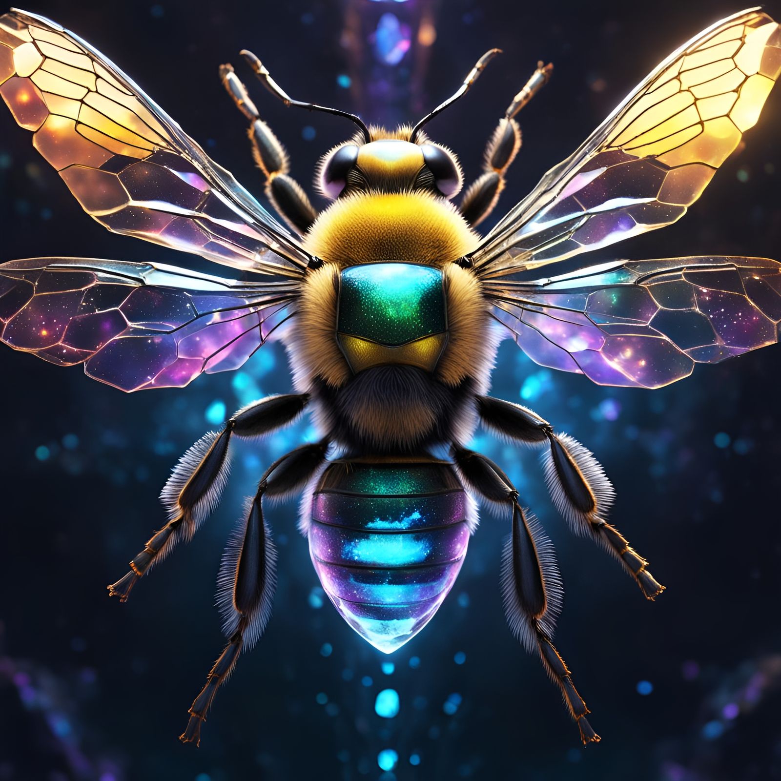 Bee Radiating Energy With Iridescent Colors