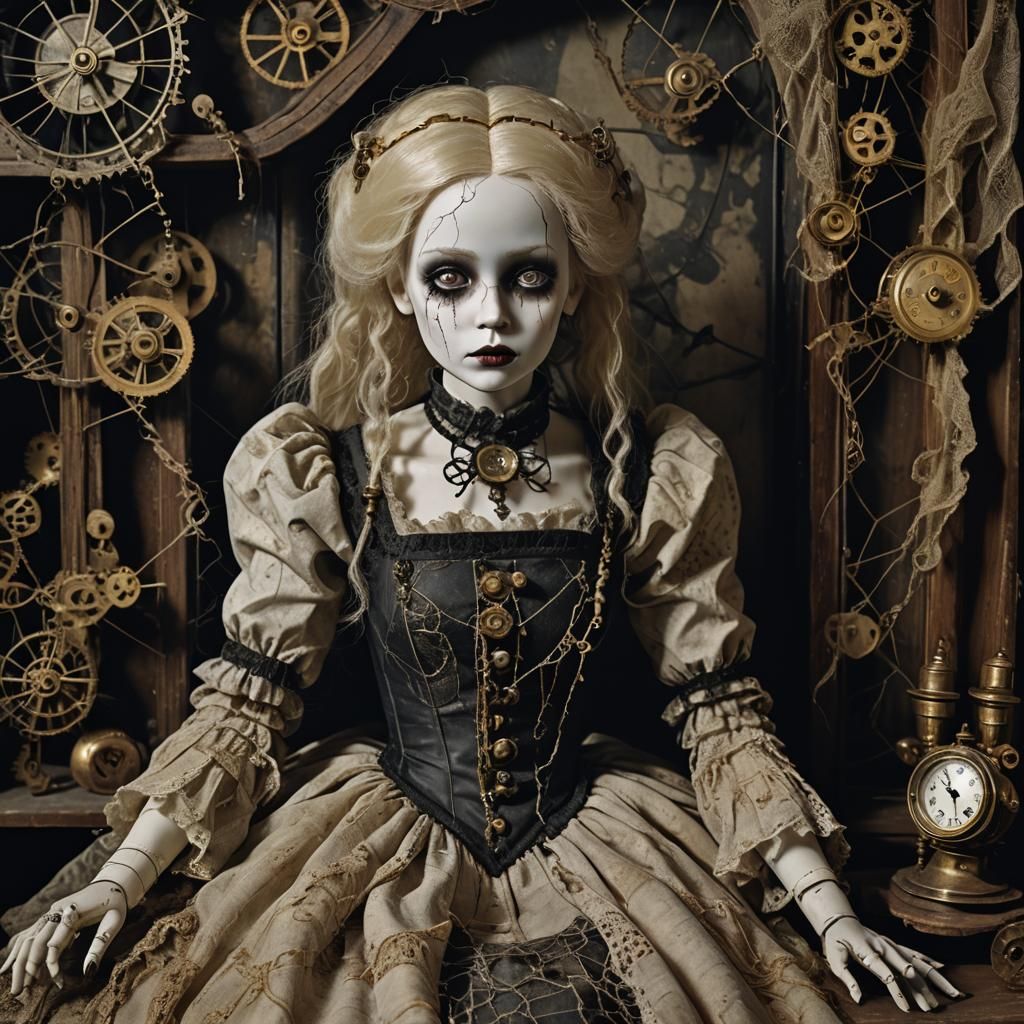 Creepy Porcelain Doll in Antique Store: Gothic Surrealism