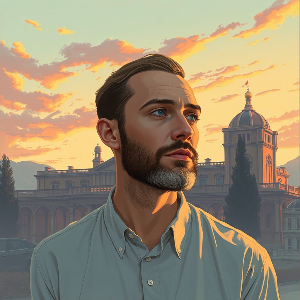 Dreamlike Portrait in Golden Hour Retrofuturism