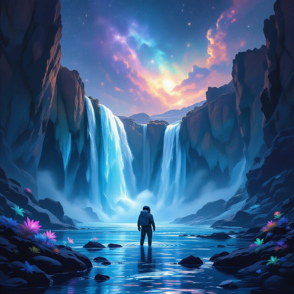 Astronaut Finds Alien Waterfall Amidst Crystalline Structure...