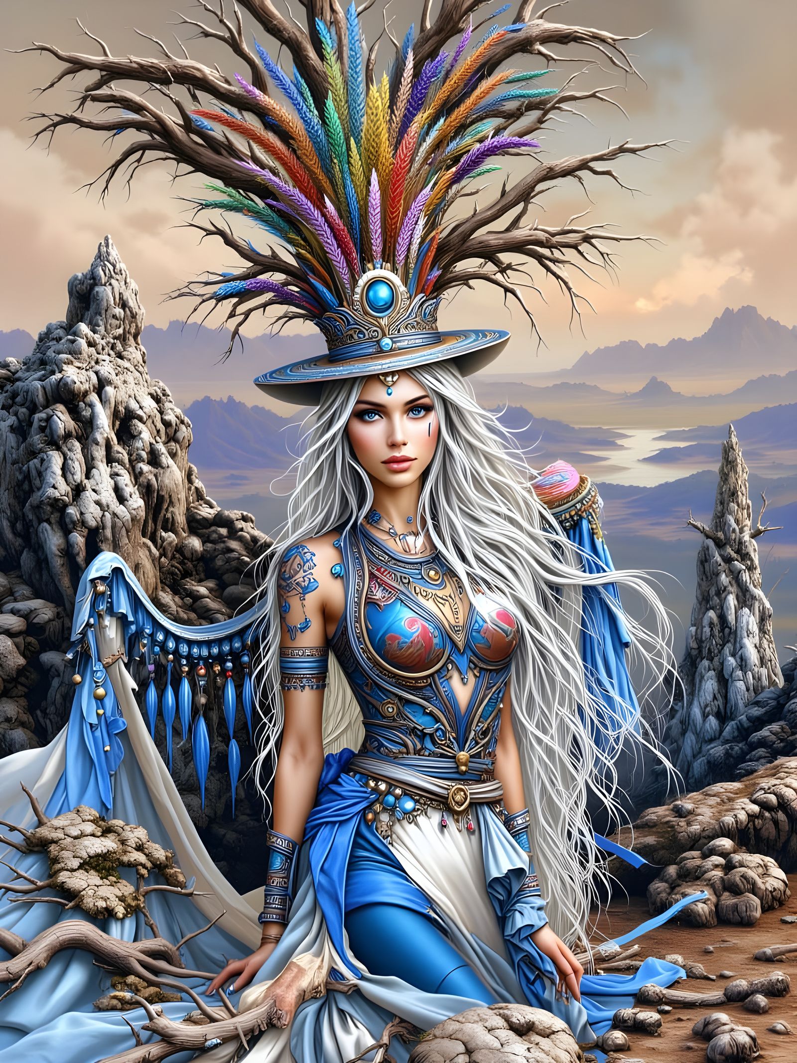 November Goddess in Chromium Attire with Electric Sparks