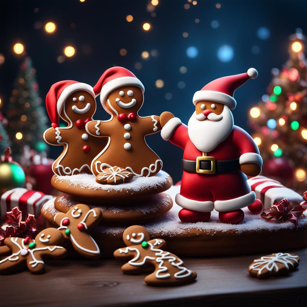 Gingerbread Men Meet Santa: Detailed Matte Painting