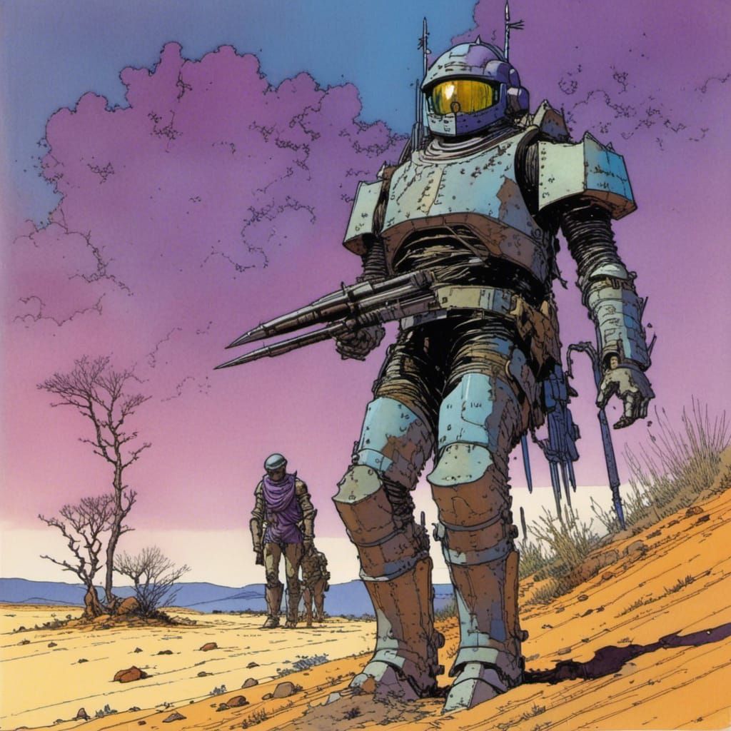 Brotherhood Knight in Twilight Desert, Minimalist Style