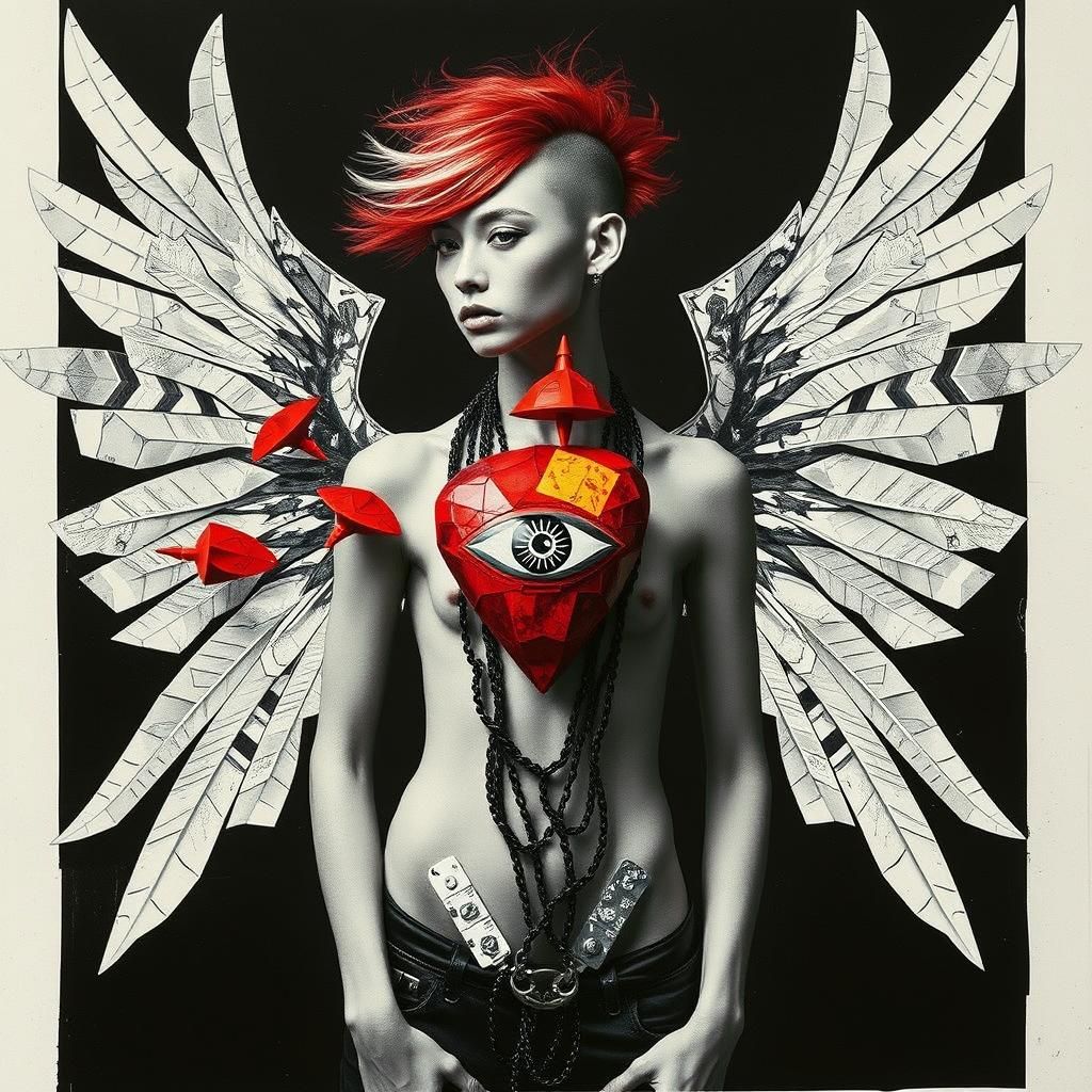 Avant-Garde Model with Geometric Wings in Dada Style