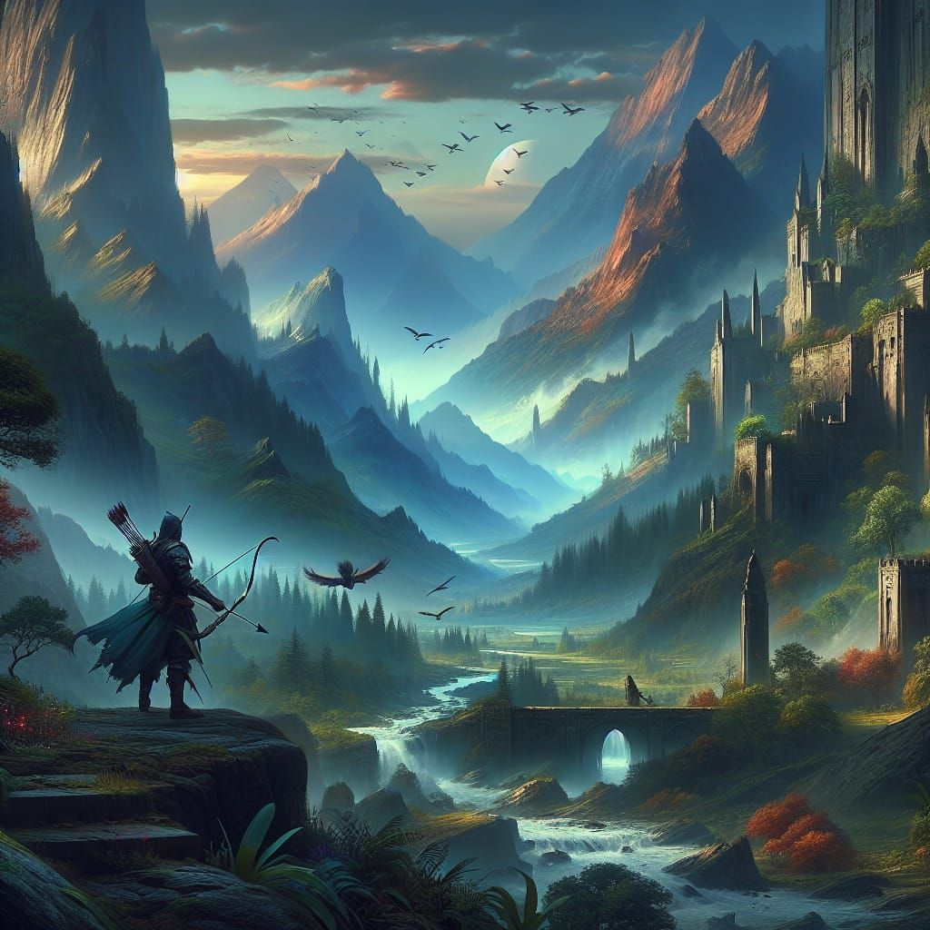 Fantastical Archer in Detailed Matte Painting