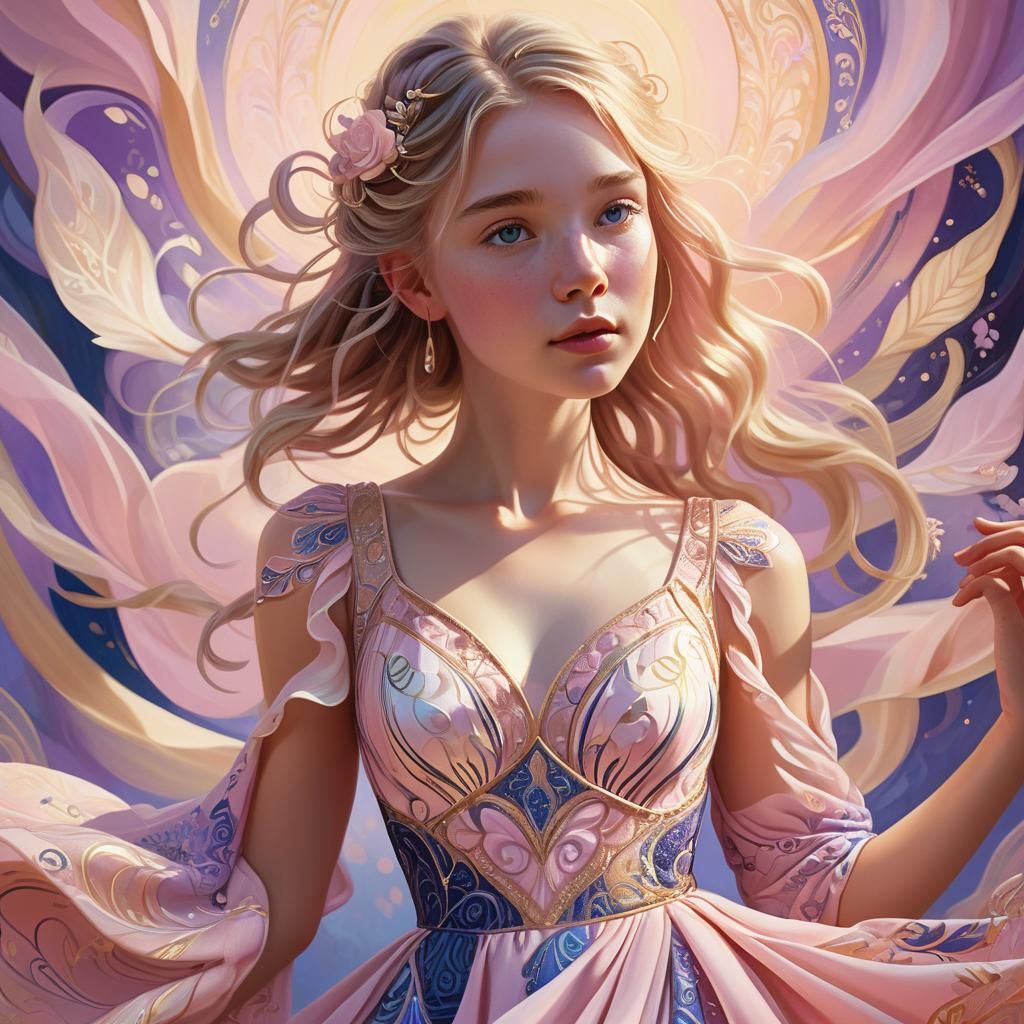 Fantasy Art: Woman in Pink Dress, Digital Painting