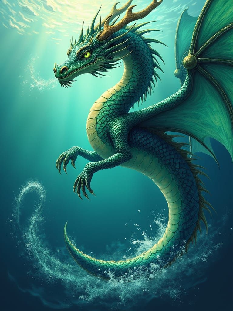 Majestic Sea Dragon Emerges: Miyazaki-Inspired Fantasy
