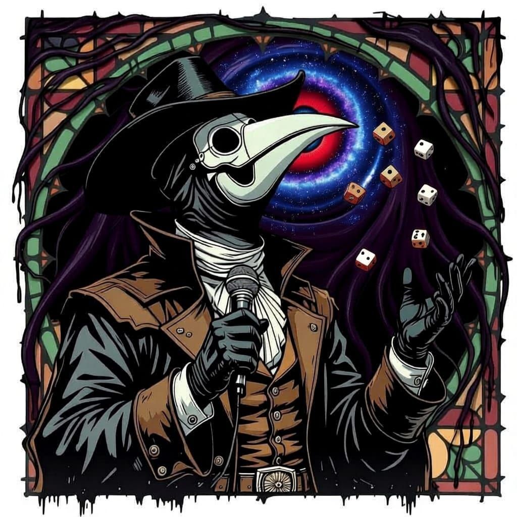 Plague Doctor Cowboy in Macabre Stained Glass Style
