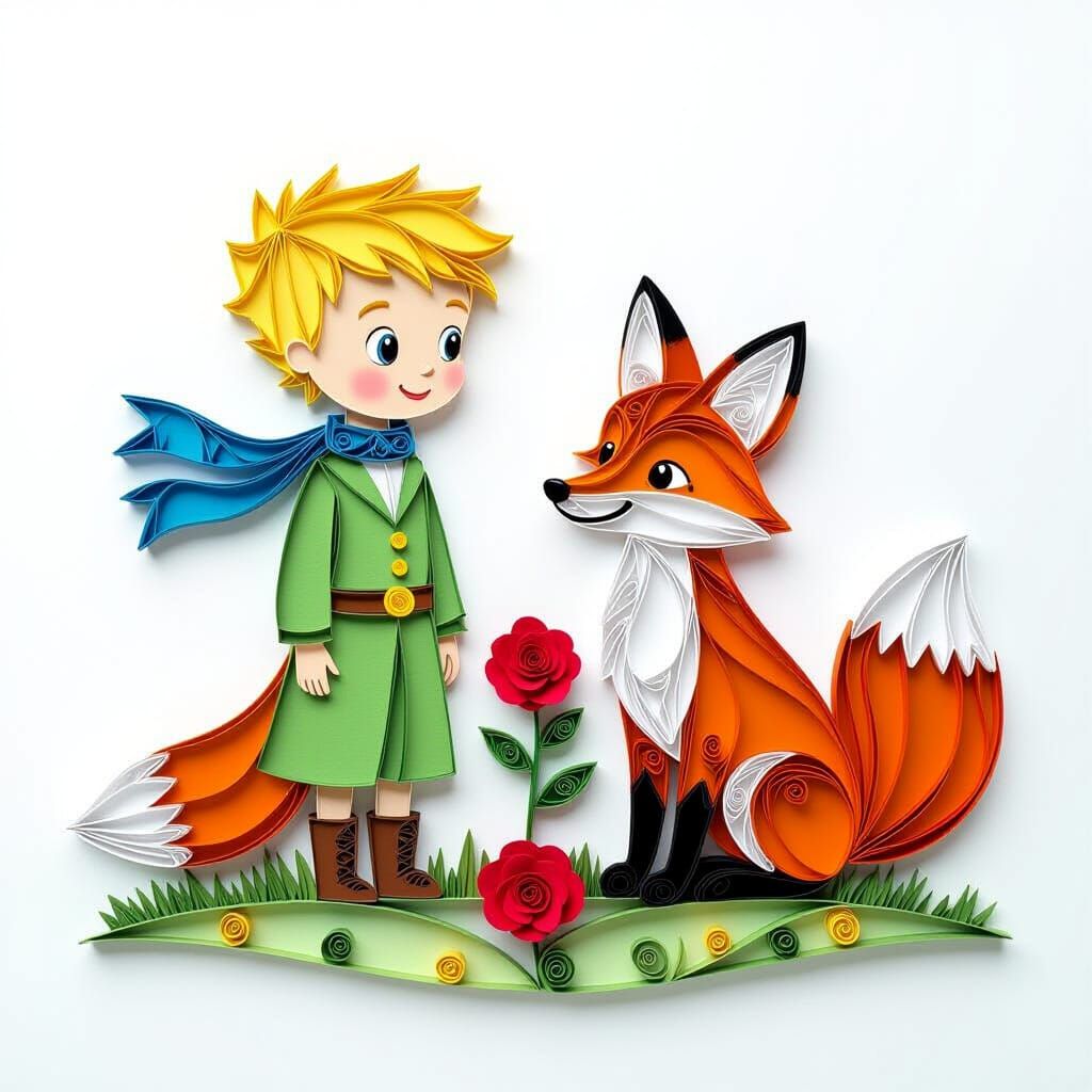 Little Prince, Fox, and Rose in Paper Quilling Art