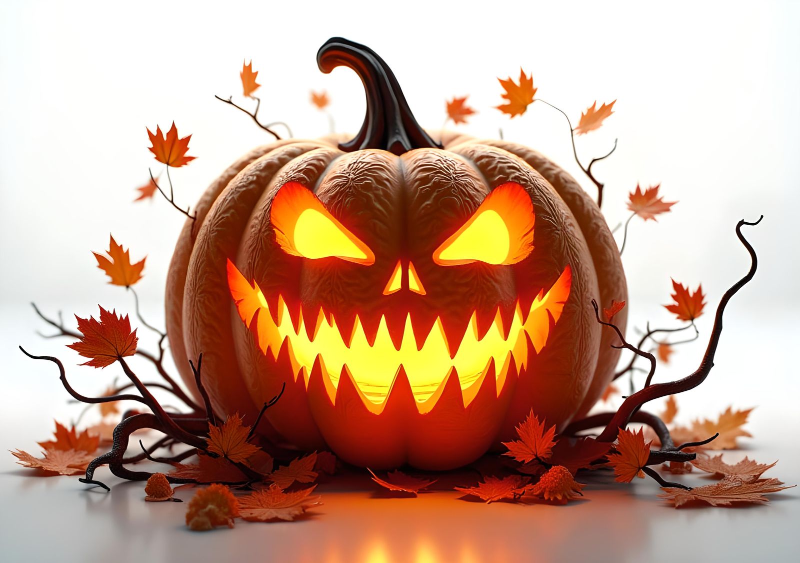 Scary Seamless Smile Pumpkin for Halloween in Detailed Digit...