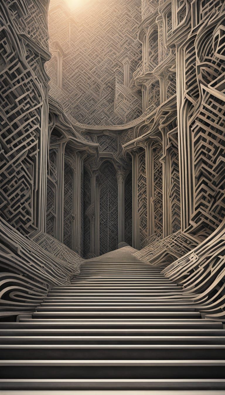 Surreal Staircase Vortex in Golden Light