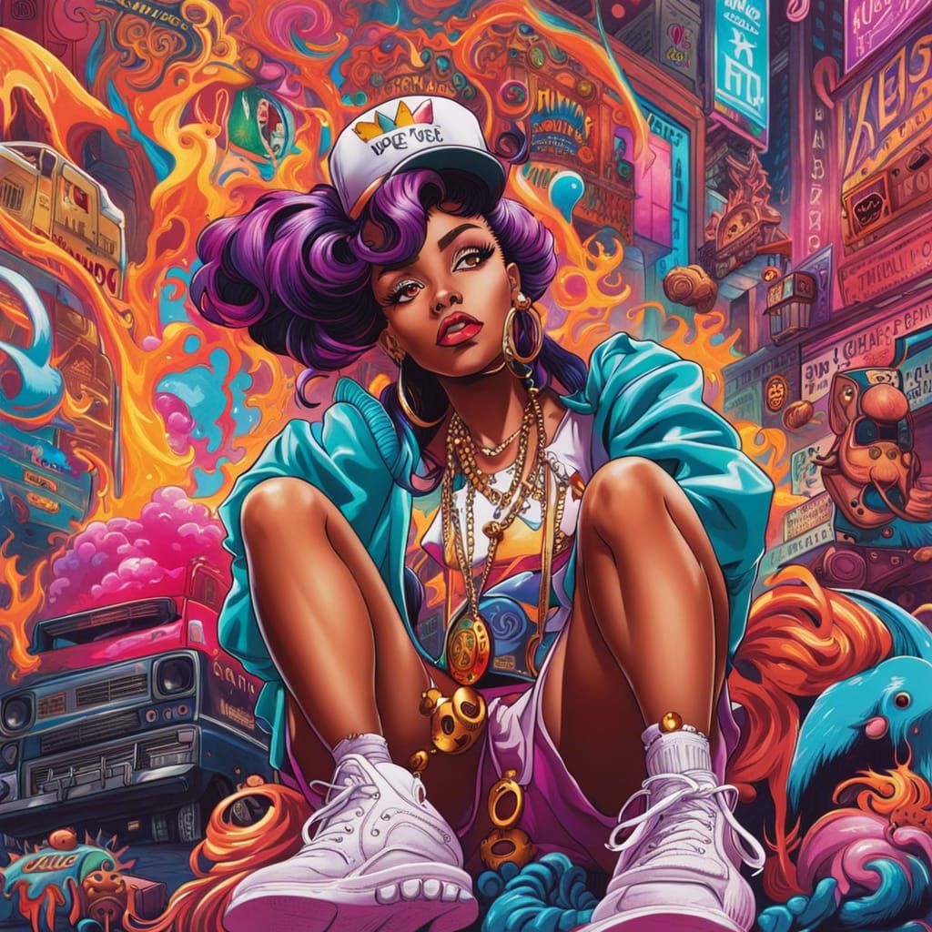 Psychedelic Urban Hip-Hop Portrait in Dadaism Art Style