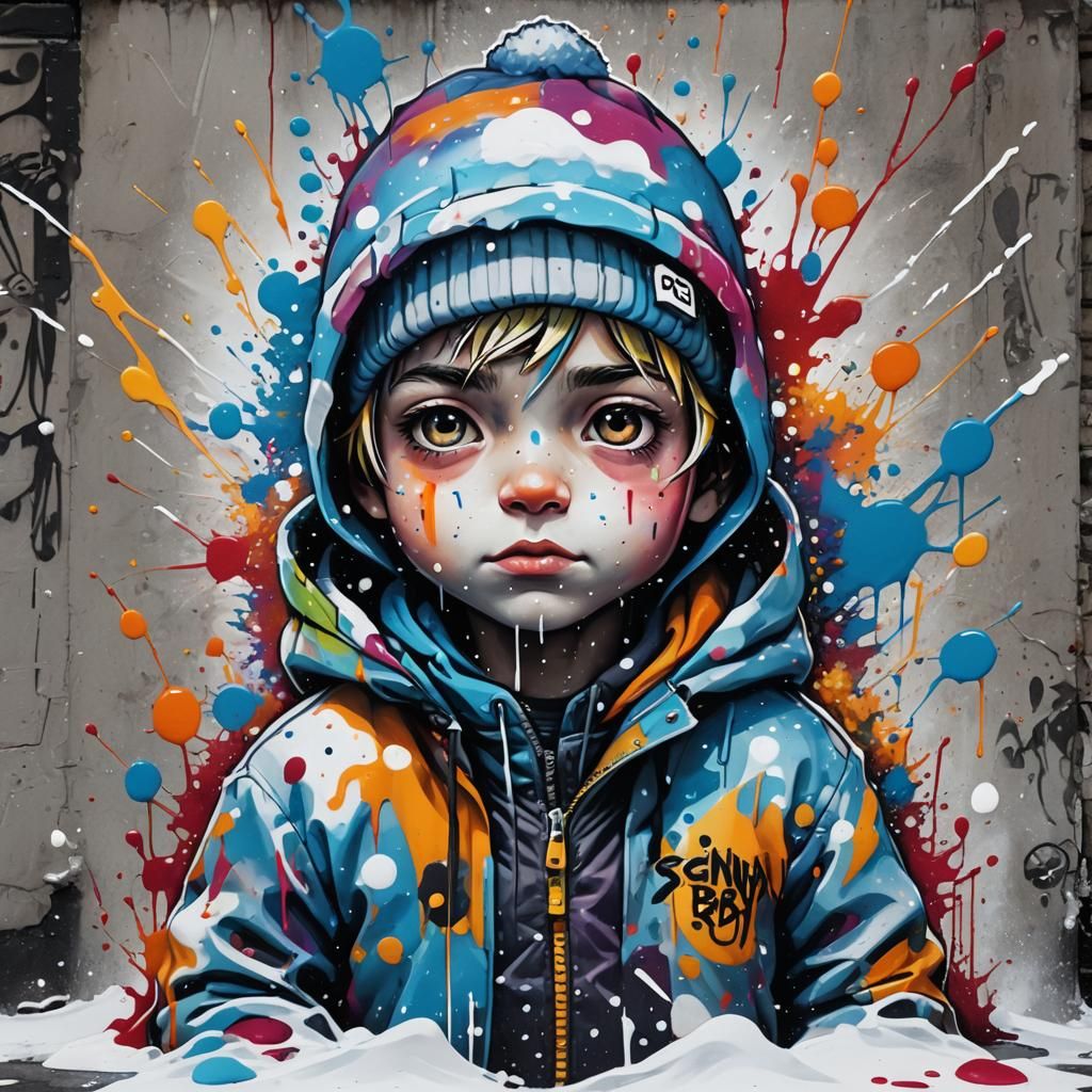 Colorful Snow Boy Graffiti Art in Street Style