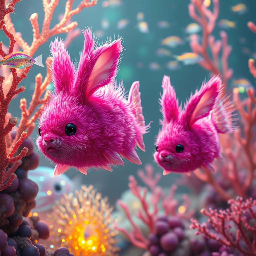 Vibrant Pink Bunny Fish in Enchanted Underwater Realm