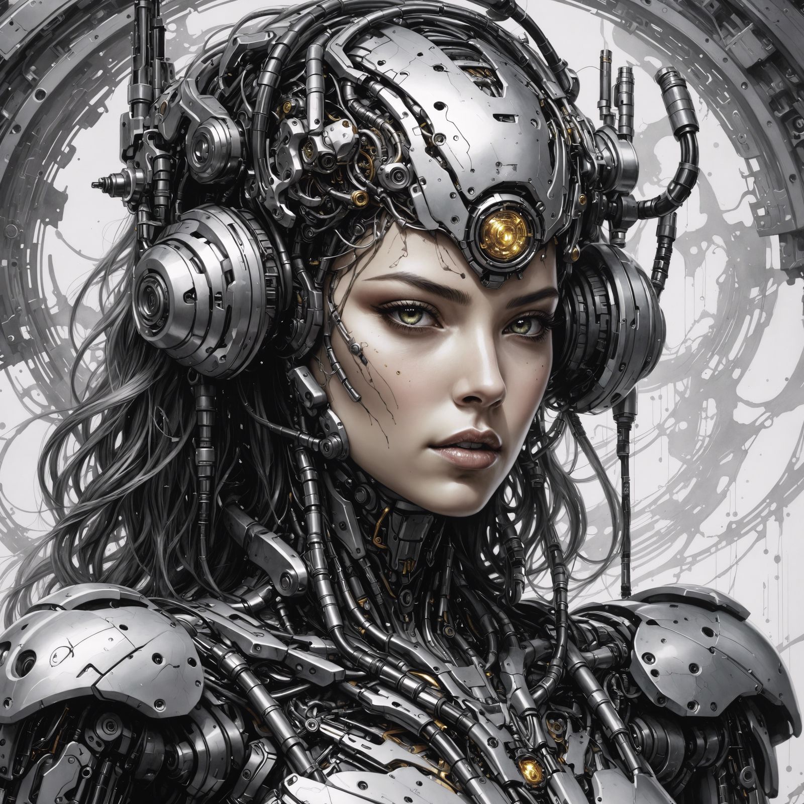 Beautiful Female Cyborg in Graphic Fusion Style