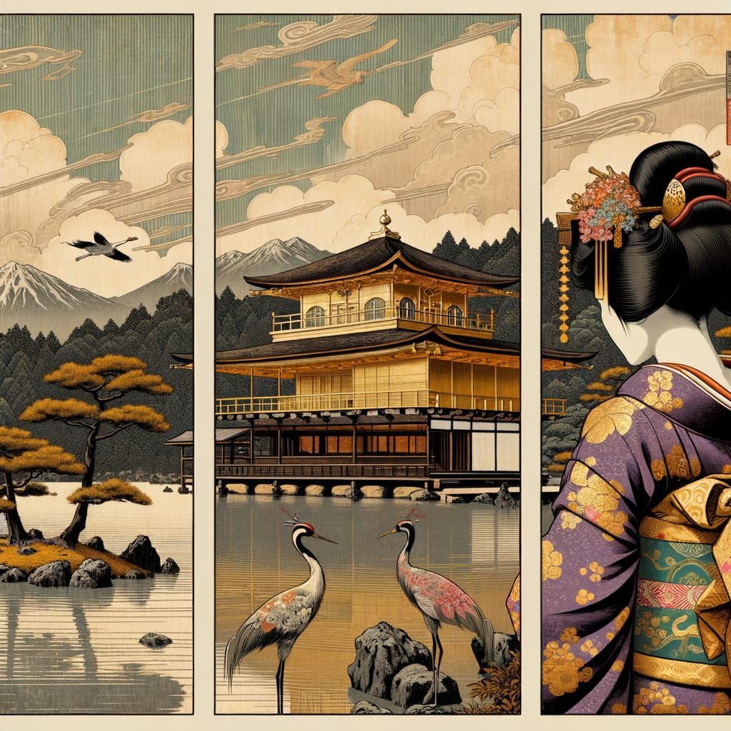 in the Ukiyo-e style, dramatic fusion Kinda Ku-ji