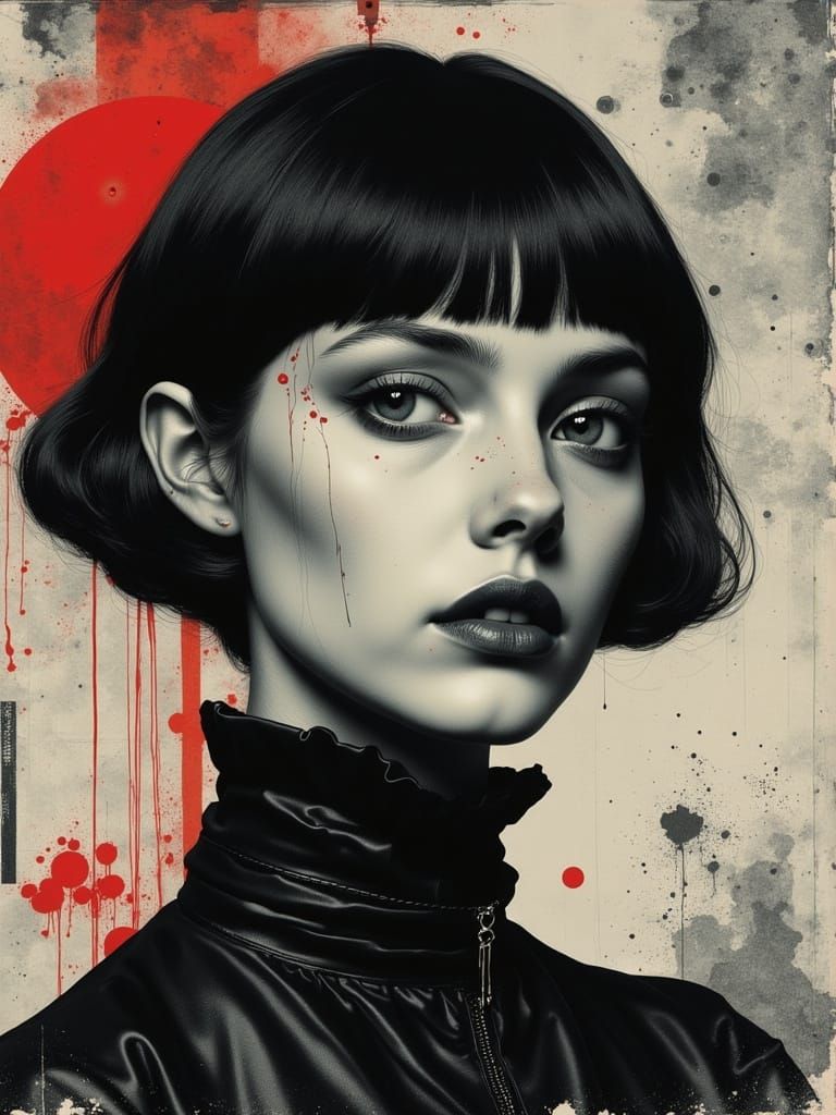 Melancholic Gothic Woman in Pop Surreal Portrait