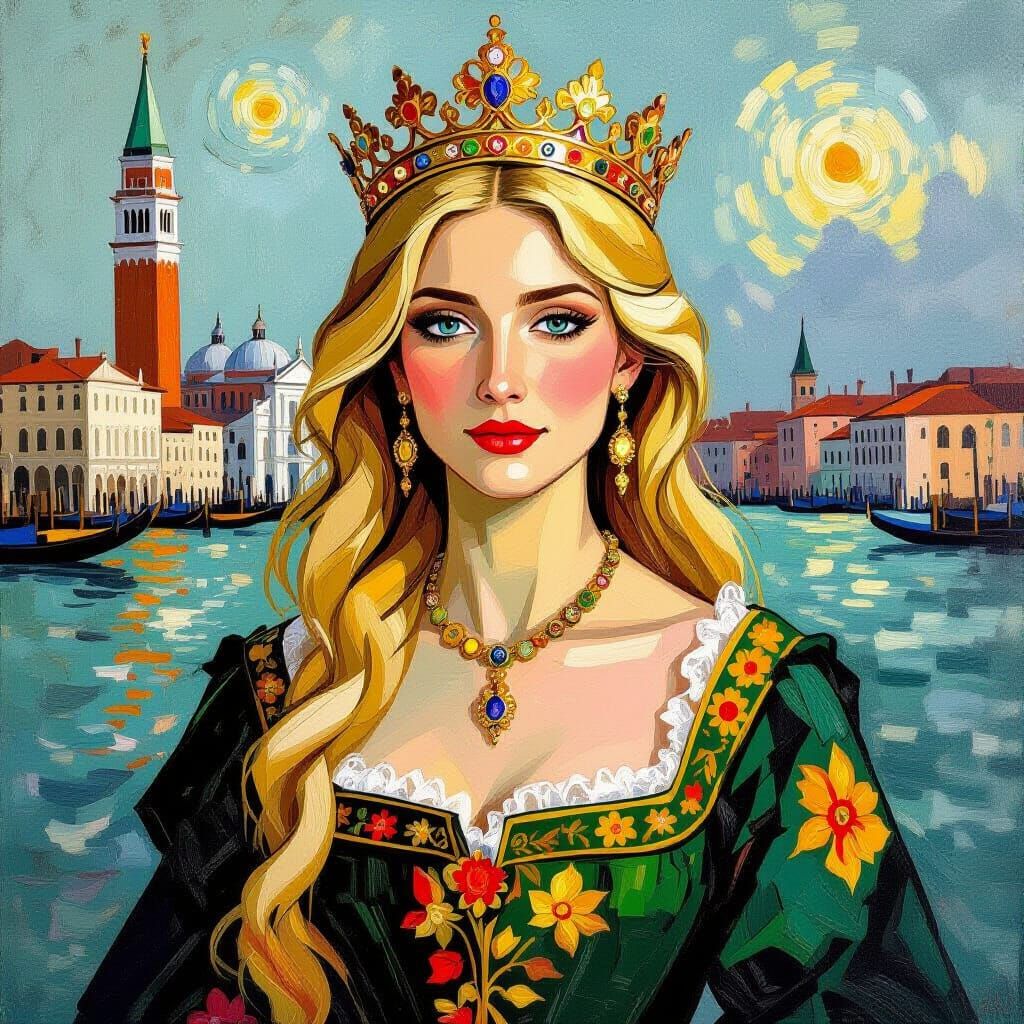 Venetian Lady in Impasto Style with Crown