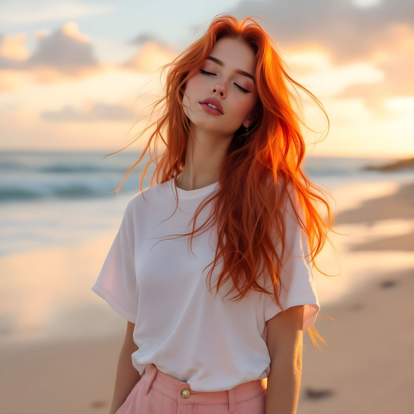 Dreamy Redhead in Pastel Summer Illustration