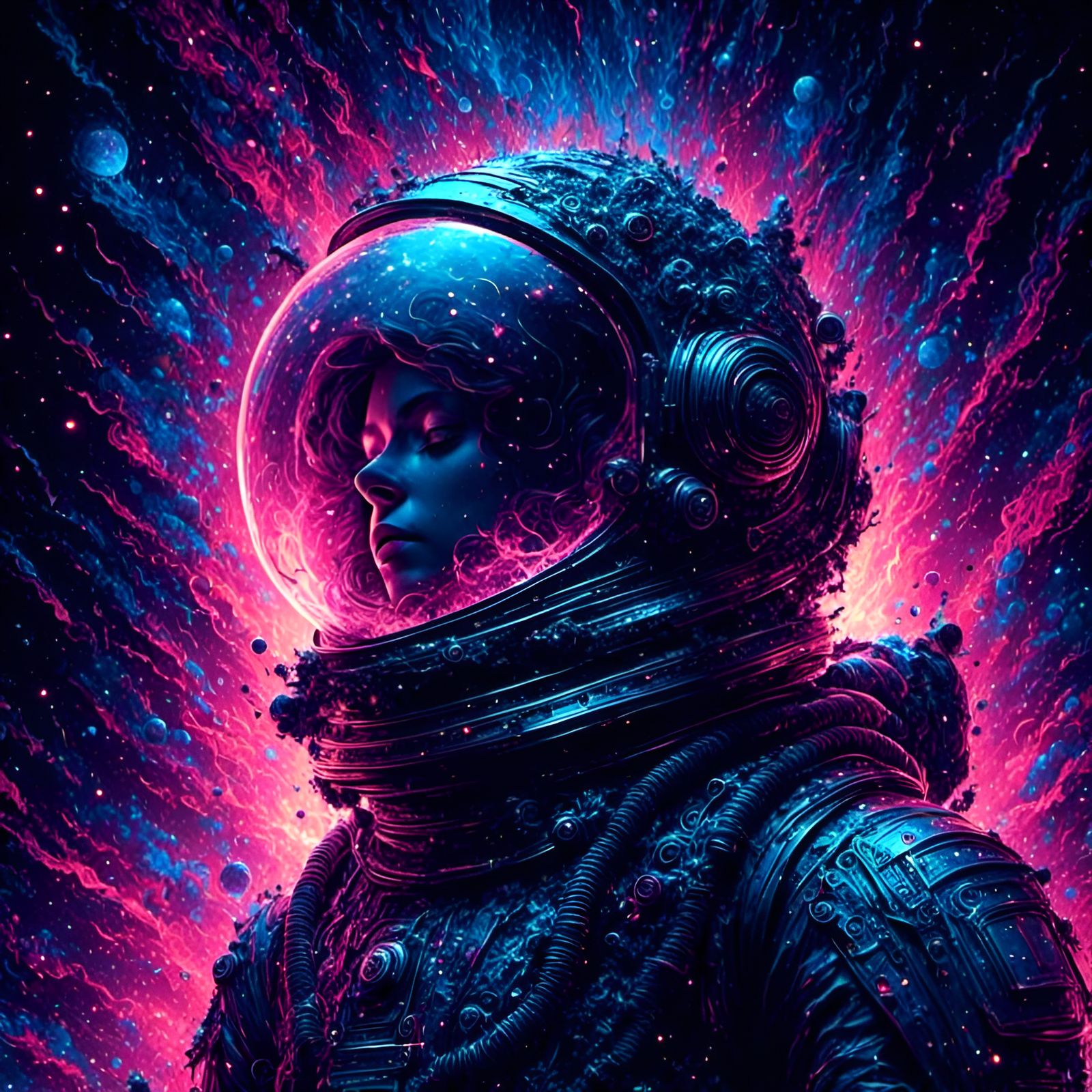 Futuristic Astronaut Emerges from Starry Galactic Ooze