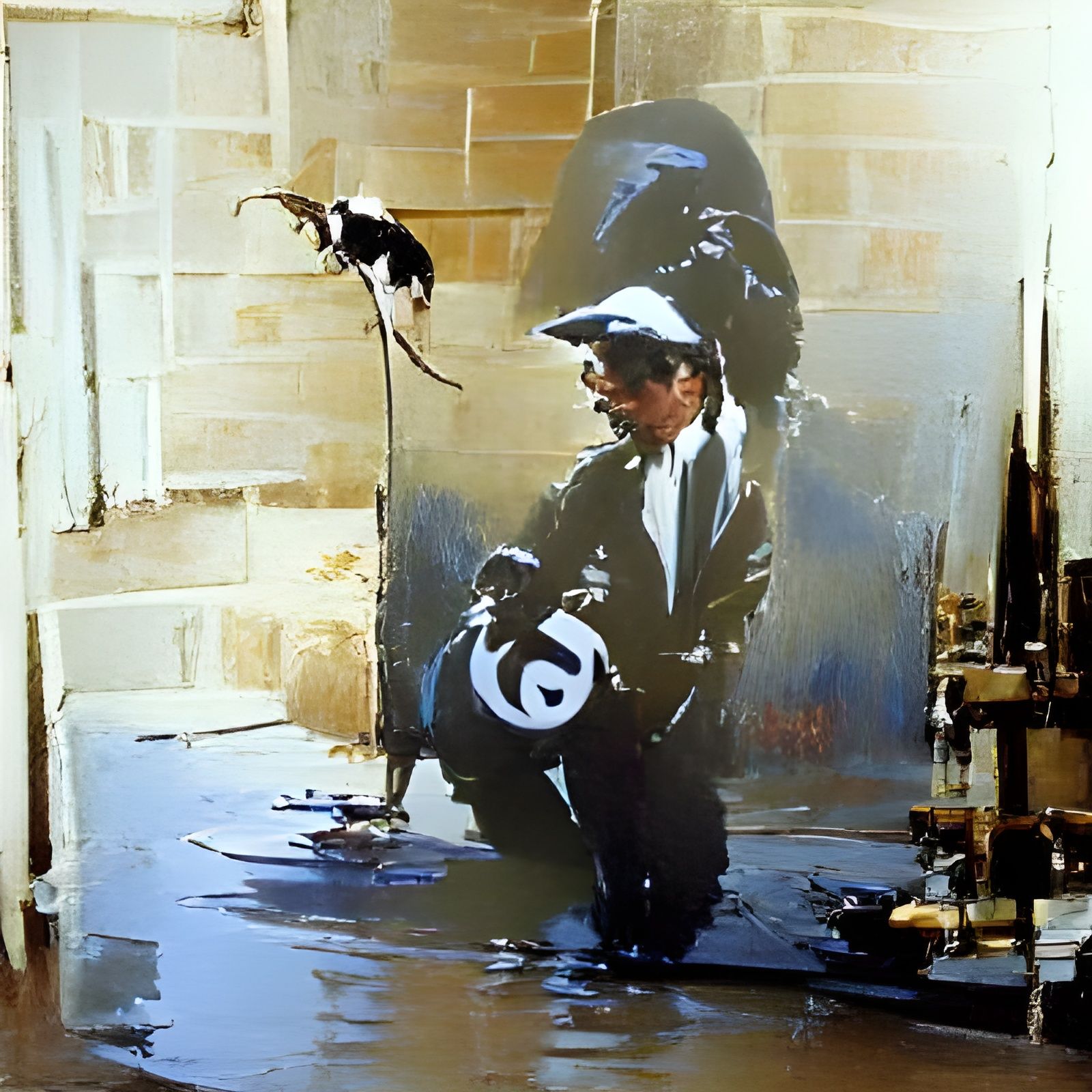 Banksy-Style Stencil Graffiti as Oil Painting