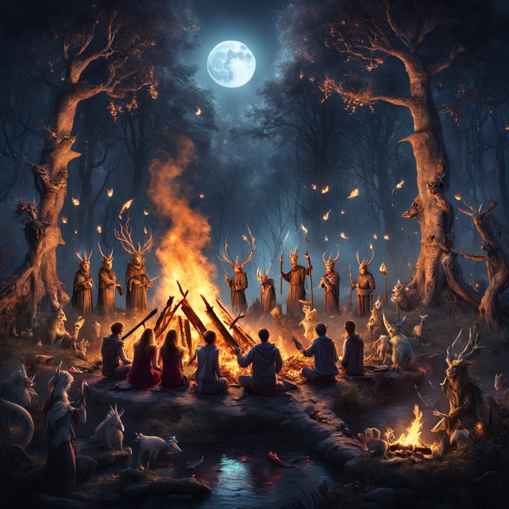 Mythical Beings Conjure Magic Under Full Moon