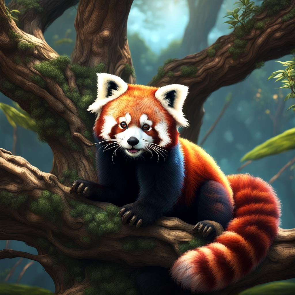 Red Panda in Tree: Fantasy Concept Art