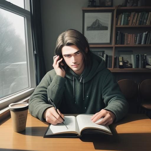 Teenage Friends in Cafe: Charcoal Drawing with Chiaroscuro