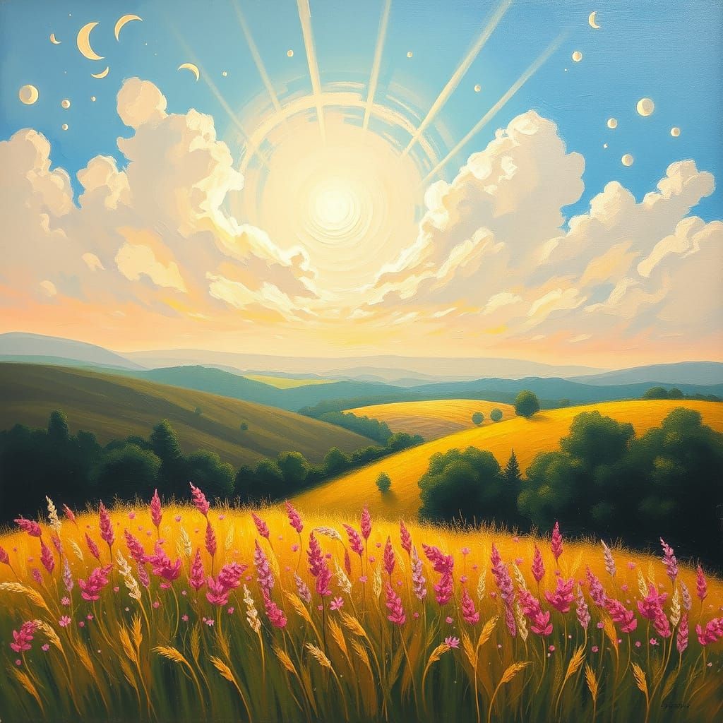 Vibrant Fields of Elysium in Oil