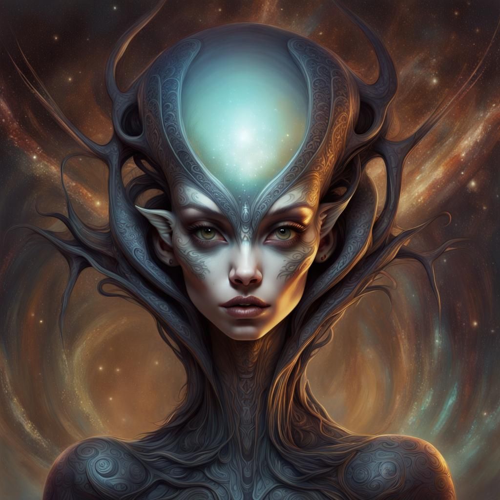 Elegant Alien Portrait in Detailed Matte Painting Style