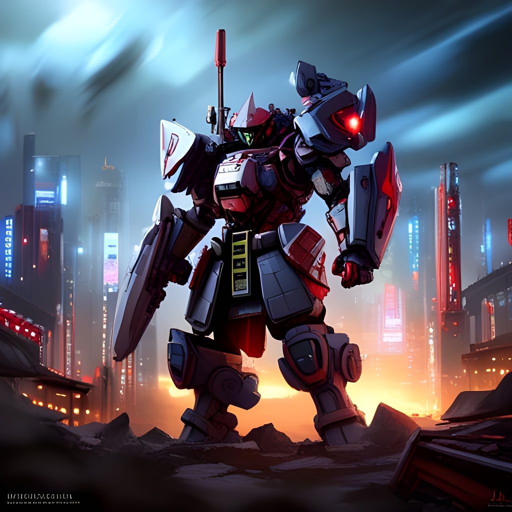 Samurai Mecha in Cyberpunk Style, Detailed Matte Painting