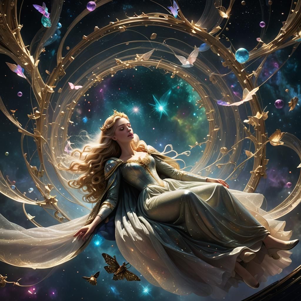 Sleeping Beauty Floats in Space: Surreal Concept Art